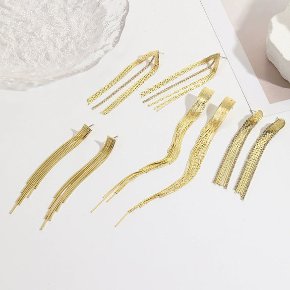 Wholesale Women's Light Luxury Tassel Earrings Copper Rhombus Ushape Drop Shape Geometric Electroplated