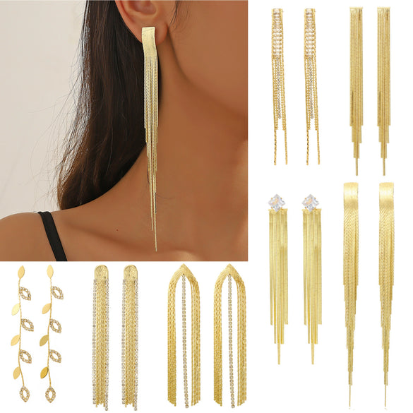 Wholesale Women's Light Luxury Tassel Earrings Copper Rhombus Ushape Drop Shape Geometric Electroplated