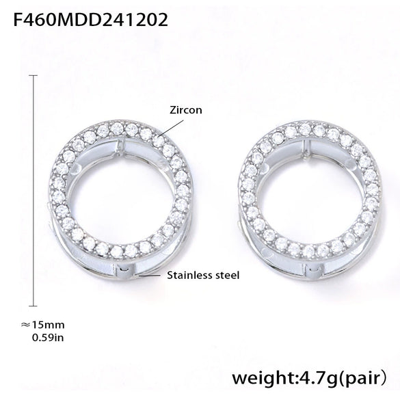 Wholesale Women's Light Luxury Texturized Stainless Steel Mixed Color Zircon Doublesided Circle Earrings Pvd Gold Plated Geometric Design
