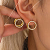 Wholesale Women's Light Luxury Texturized Stainless Steel Mixed Color Zircon Doublesided Circle Earrings Pvd Gold Plated Geometric Design