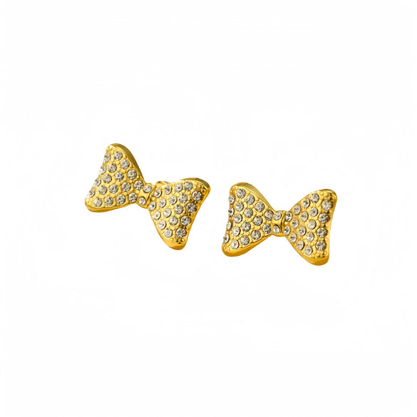 Wholesale Women's Light Luxury Titanium Steel And Stainless Steel Bow Tie Earrings Necklace Ring Set With Electroplating