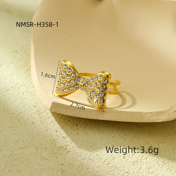 Wholesale Women's Light Luxury Titanium Steel And Stainless Steel Bow Tie Earrings Necklace Ring Set With Electroplating