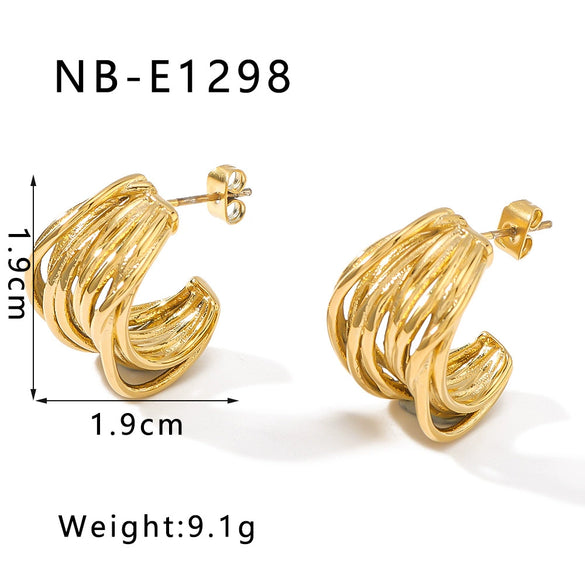 Wholesale Women's Light Luxury Titanium Steel And Stainless Steel Earrings With Geometric Design And 18K Vacuum Plating In Furnace