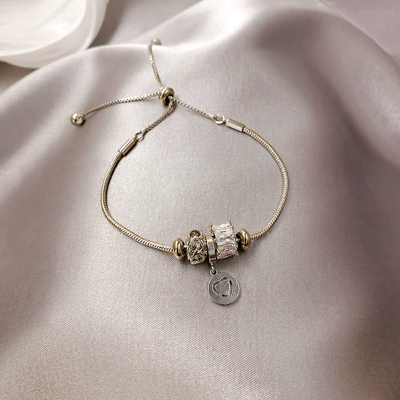 Wholesale Women's Light Luxury Titanium Steel Bracelet With Alloy Inlaid Artificial And Semiprecious Stones Microinlay Adjustable Pull And Letters Numbers Text Pattern