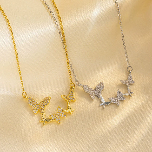 Wholesale Women's Light Luxury Titanium Steel Butterfly Pendant Necklace With Water Wave Chain And 319 Vacuum Electroplating In Furnace