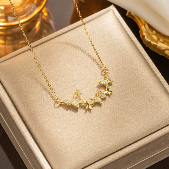 Wholesale Women's Light Luxury Titanium Steel Butterfly Pendant Necklace With Water Wave Chain And 319 Vacuum Electroplating In Furnace