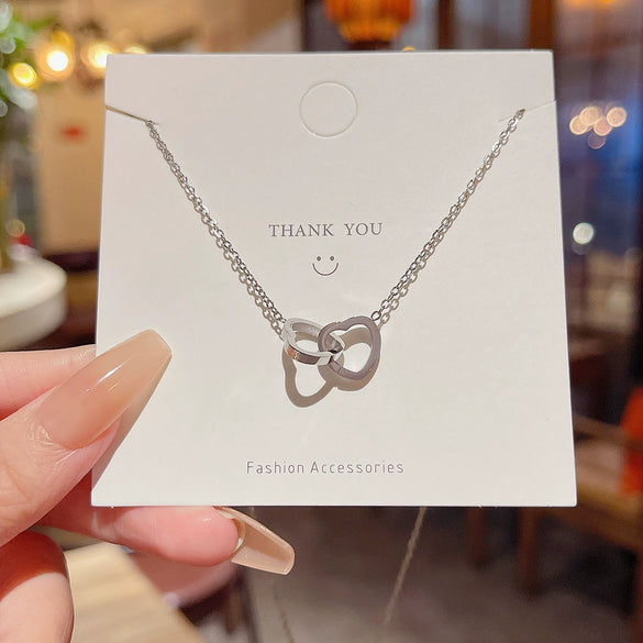 Wholesale Women's Light Luxury Titanium Steel Heart Double Ring Necklace With Electroplating Cross Chain