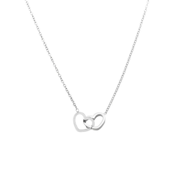 Wholesale Women's Light Luxury Titanium Steel Heart Double Ring Necklace With Electroplating Cross Chain