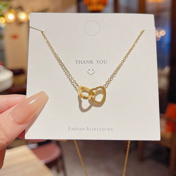 Wholesale Women's Light Luxury Titanium Steel Heart Double Ring Necklace With Electroplating Cross Chain
