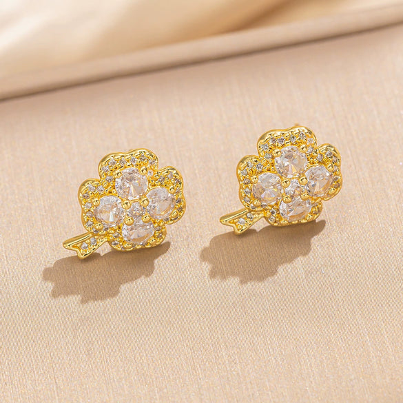 Wholesale Women's Light Luxury Titanium Steel Jewelry Set With Full Diamond Four Leaf Clover Earrings And Necklace Set With Diamonds