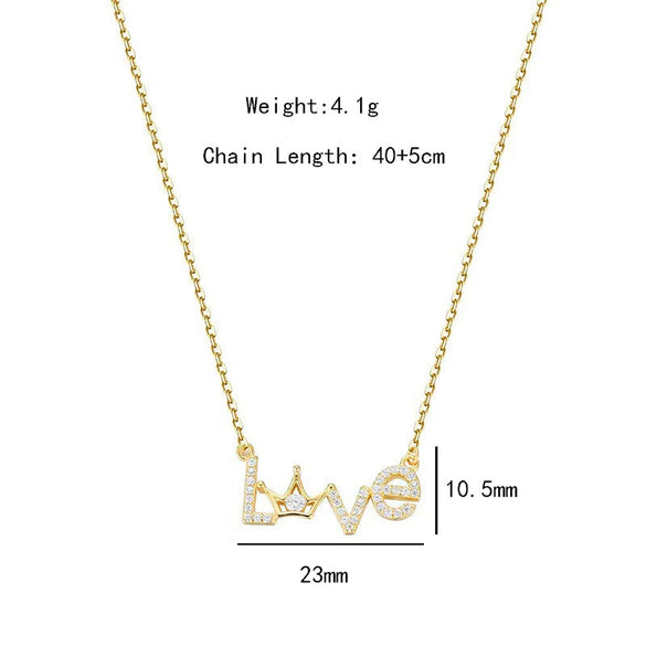 Wholesale Women's Light Luxury Titanium Steel Necklace With Crown Love Diamond Pendant And Letters Numbers Text Pattern