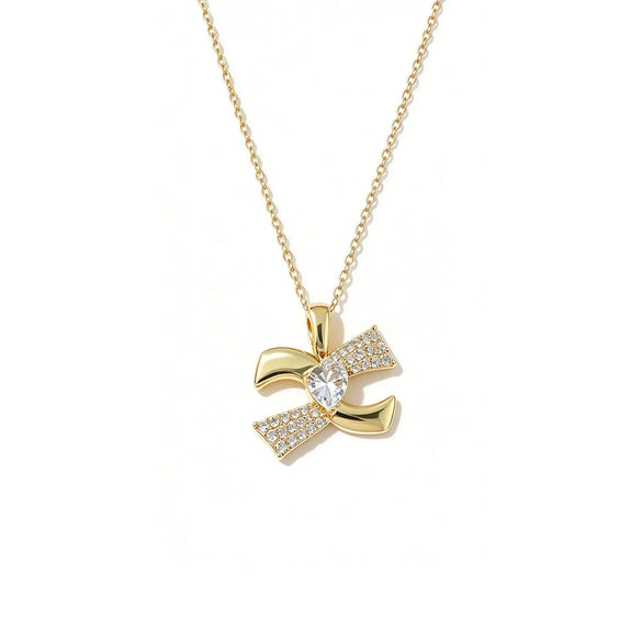 Wholesale Women's Light Luxury Titanium Steel Necklace With Oshaped Chain And Copper Zirconinlaid Letter Heart Pendant