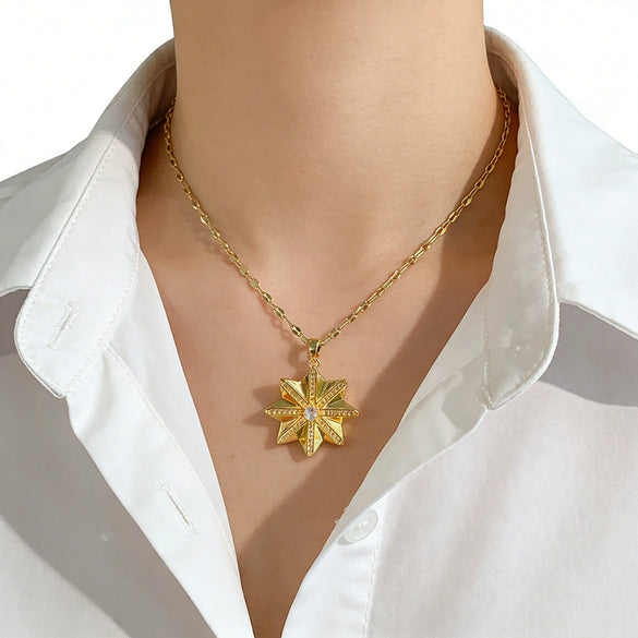 Wholesale Women's Light Luxury Titanium Steel Necklace With Zircon Inlaid Copper Star Pendant