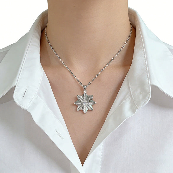 Wholesale Women's Light Luxury Titanium Steel Necklace With Zircon Inlaid Copper Star Pendant