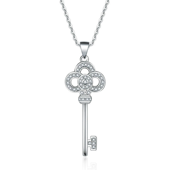 Wholesale Women's Light Luxury Titanium Steel Ochain Key Pendant Necklace With Geometric Design And Mixed Gem Inlay Electroplated