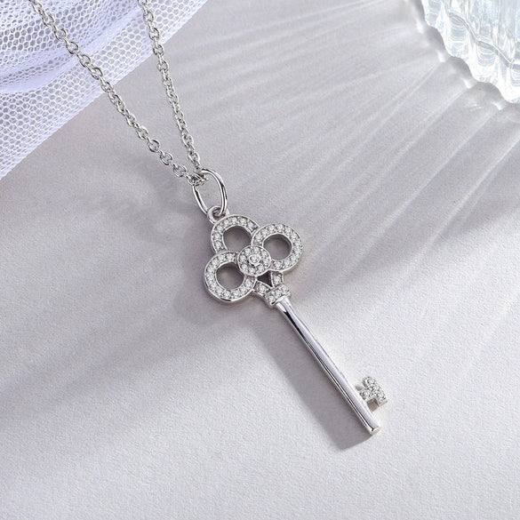 Wholesale Women's Light Luxury Titanium Steel Ochain Key Pendant Necklace With Geometric Design And Mixed Gem Inlay Electroplated