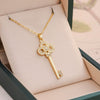 Wholesale Women's Light Luxury Titanium Steel Ochain Key Pendant Necklace With Geometric Design And Mixed Gem Inlay Electroplated