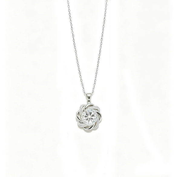 Wholesale Women's Light Luxury Titanium Steel Rotating Flower Necklace With Zircon Inlay
