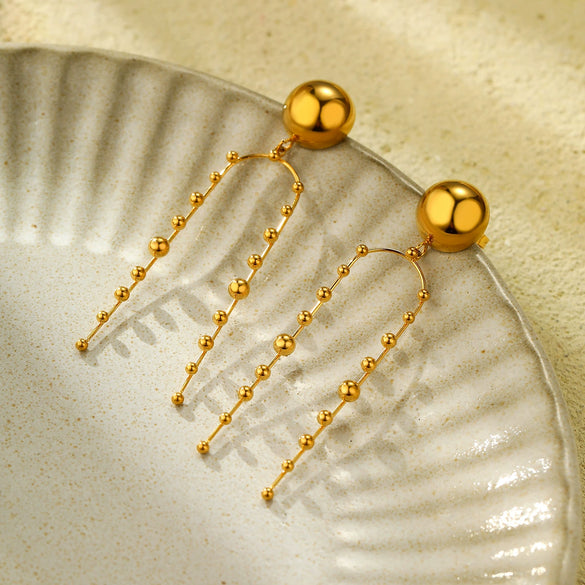 Wholesale Women's Light Luxury Titanium Steel Round Bead Tassel Earrings With Electroplating