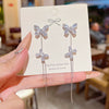 Wholesale Women's Light Luxury Ultraflash Long Copper Zircon Butterfly Tassel Earrings With Bow And Geometric Patterns And Animal Style