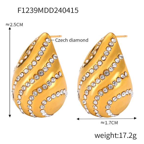 Wholesale Women's Light Luxury Vintage Earrings 316L Stainless Steel Goldplated Dropshaped Geometric Design