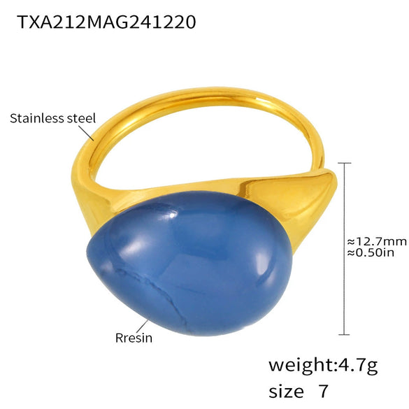 Wholesale Women's Light Luxury Water Drop Shape Geometric 316L Stainless Steel Resin Ring With Electroplating