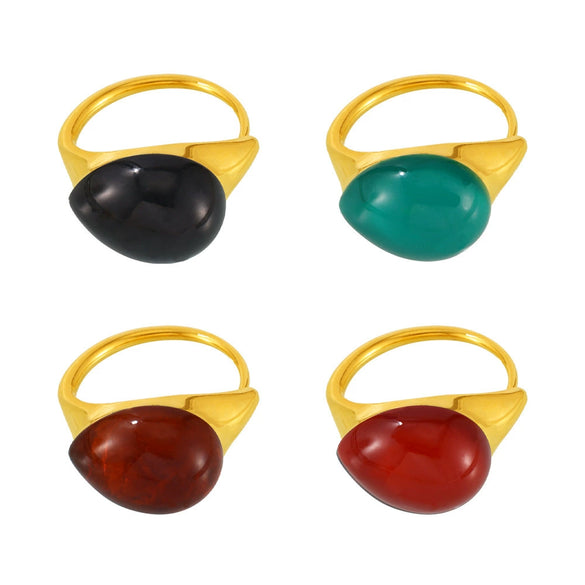 Wholesale Women's Light Luxury Water Drop Shape Geometric 316L Stainless Steel Resin Ring With Electroplating
