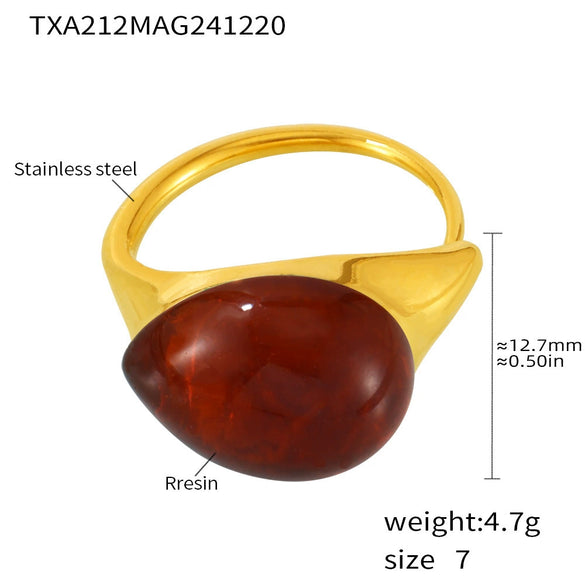 Wholesale Women's Light Luxury Water Drop Shape Geometric 316L Stainless Steel Resin Ring With Electroplating