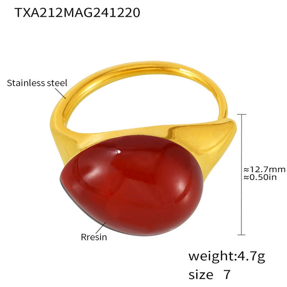 Wholesale Women's Light Luxury Water Drop Shape Geometric 316L Stainless Steel Resin Ring With Electroplating