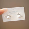 Wholesale Women's Light Luxury Zinc Alloy Rhinestone Bow Pearl Earrings With Electroplating