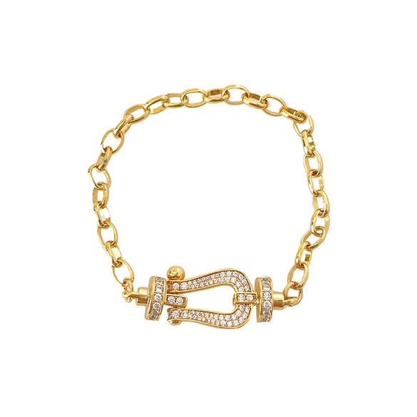 Wholesale Women's Light Luxury Zircon Horseshoe Buckle Copper And Plastic Chain Bracelet