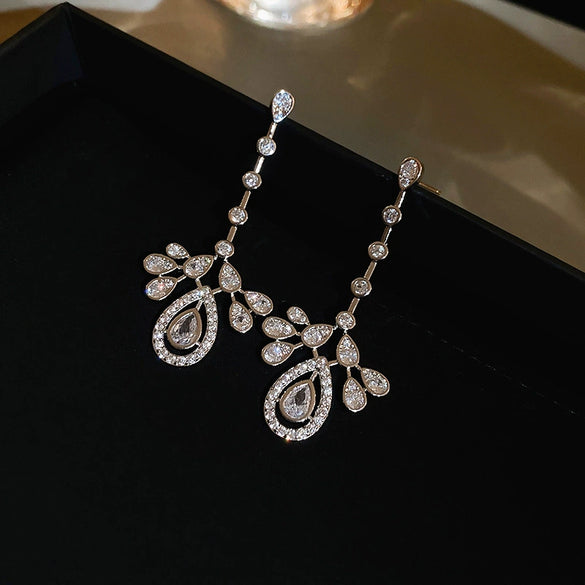 Wholesale Women's Light Luxury Zircon Inlaid Dropshaped Tassel Earrings