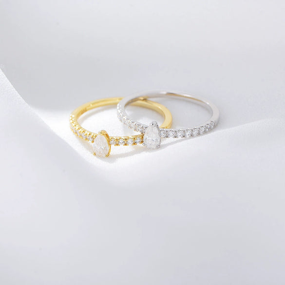 Wholesale Women's Light Luxury Zircon Inlaid Sterling Silver Geometric Water Drop Ring