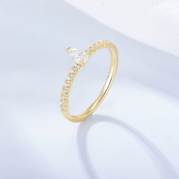Wholesale Women's Light Luxury Zircon Inlaid Sterling Silver Geometric Water Drop Ring