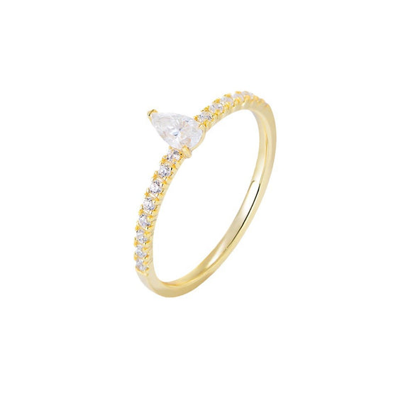 Wholesale Women's Light Luxury Zircon Inlaid Sterling Silver Geometric Water Drop Ring
