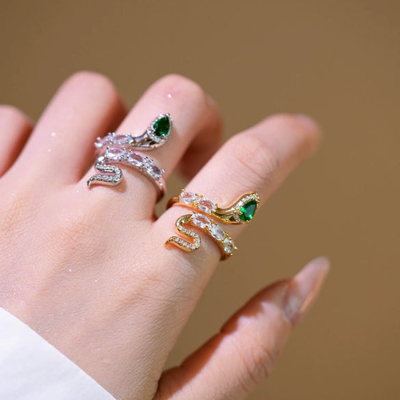 Wholesale Women's Light Luxury Zodiac Animal Snake Open Ring Gold Plated Copper Electroplated Jewelry