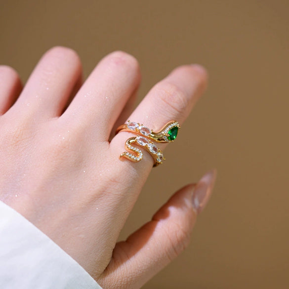 Wholesale Women's Light Luxury Zodiac Animal Snake Open Ring Gold Plated Copper Electroplated Jewelry