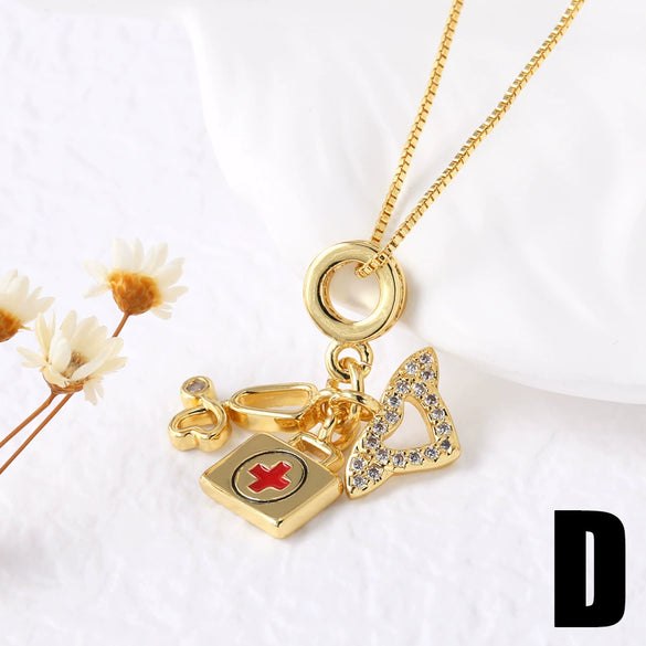 Wholesale Women's Lipstick Bag Pendant Necklace With Oil Drop Clavicle Chain Copper Gold Plated Geometric Design