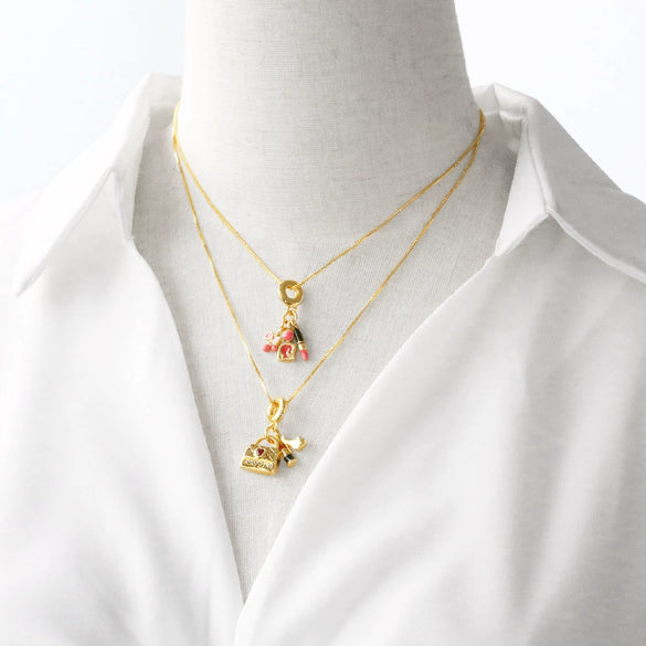 Wholesale Women's Lipstick Bag Pendant Necklace With Oil Drop Clavicle Chain Copper Gold Plated Geometric Design