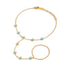 Wholesale Women's Literary Geometric Real Gold Plated Stainless Steel Turquoise Finger Chain Bracelet Jewelry