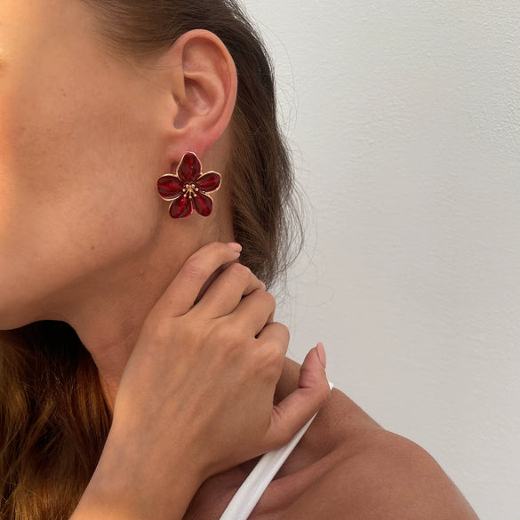 Wholesale Women's Little Fresh Alloy Dripping Oil Flower Earrings