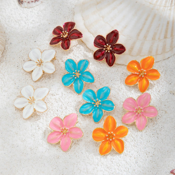 Wholesale Women's Little Fresh Alloy Dripping Oil Flower Earrings