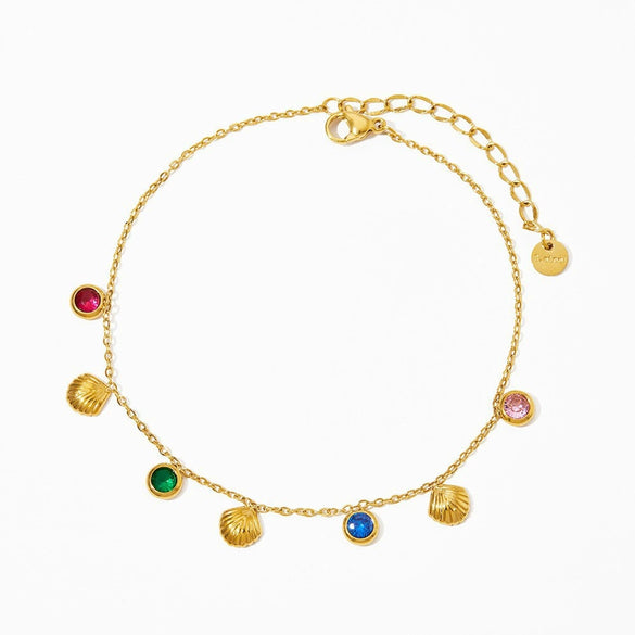Wholesale Women's Little Fresh Geometric Stainless Steel Electroplated Necklace Inlaid With Colorful Zircon Shell Pendants