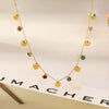 Wholesale Women's Little Fresh Geometric Stainless Steel Electroplated Necklace Inlaid With Colorful Zircon Shell Pendants