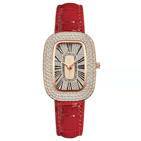 Wholesale Women's Little Green Oval Dial Leisure Watch With Rhinestone And Gypsophila Case In Alloy Buckle In Stainless Steel Mineral Reinforced Glass Mirror