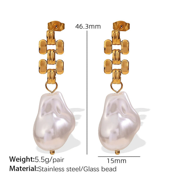 Wholesale Women's Long Earrings 316L Stainless Steel Geometric Pearl Plated