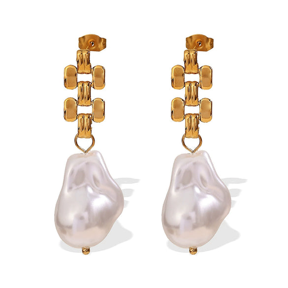 Wholesale Women's Long Earrings 316L Stainless Steel Geometric Pearl Plated