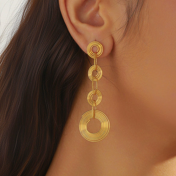 Wholesale Women's Long High End Stainless Steel Tassel Geometric Earrings With Electroplating