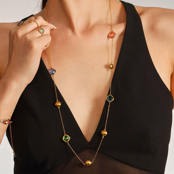 Wholesale Women's Long Necklace Czech Glass 316L Stainless Steel 316L Stainless Steel Geometric Electroplated Light Luxury Jewelry Accessories
