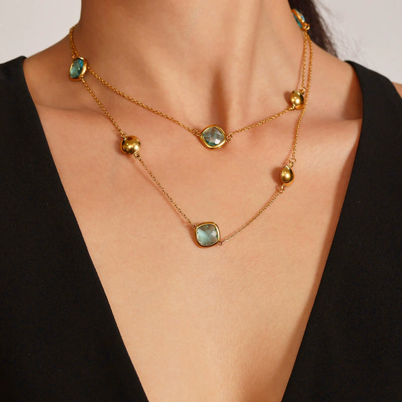 Wholesale Women's Long Necklace Czech Glass 316L Stainless Steel 316L Stainless Steel Geometric Electroplated Light Luxury Jewelry Accessories